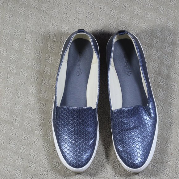 Baretraps Hope Women's 8M Blue Faux Snakeskin Embossed Heeled Loafers Shoes - Picture 2 of 6